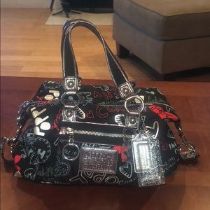 Coach Poppy Red Graffiti Hearts Glam Tote